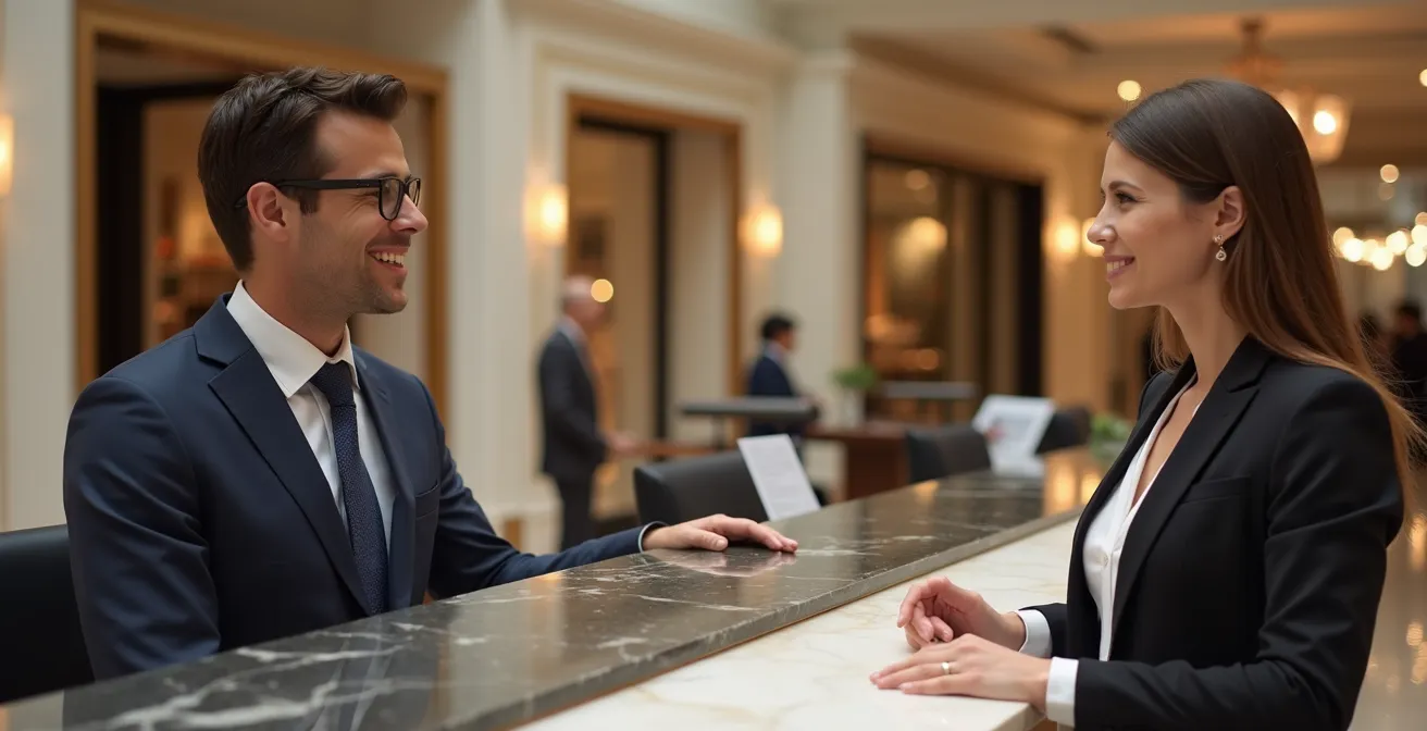 Professional customer service interaction at a Dubai mall service counter