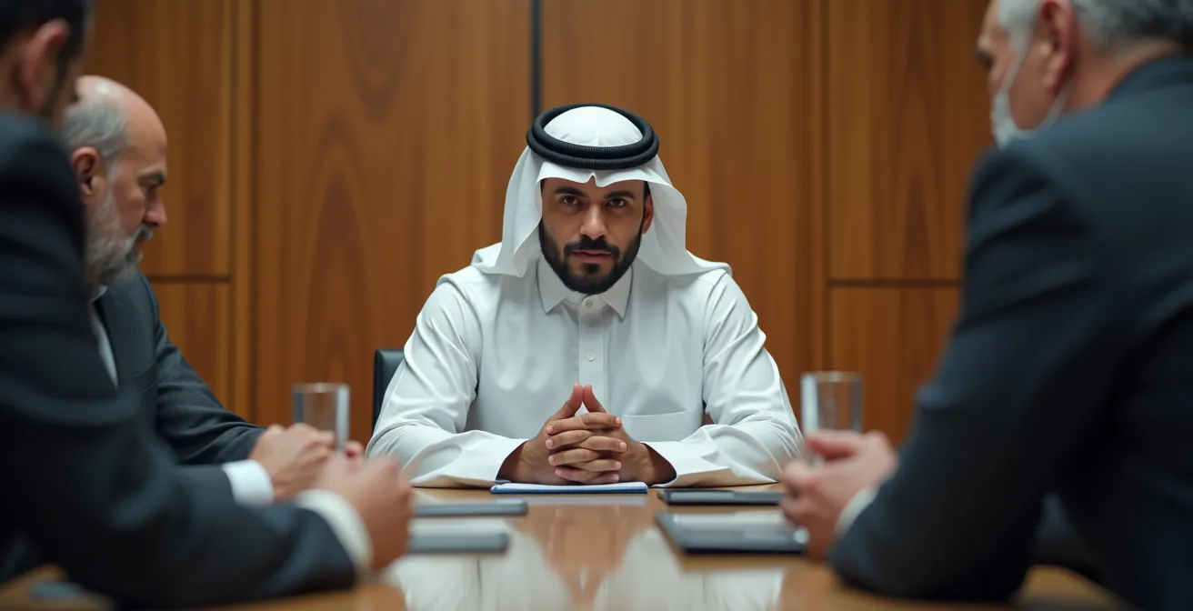 Corporate directors in a strategic planning session in a Dubai boardroom