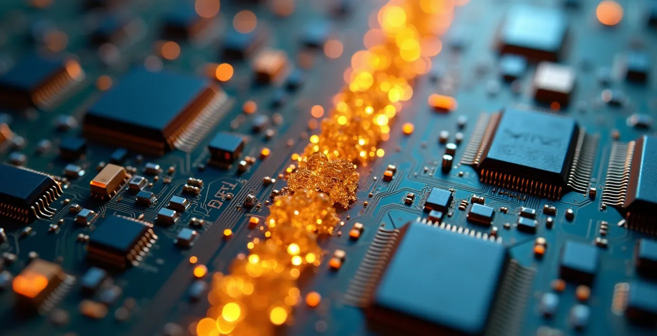 Abstract comparison of a tech startup ecosystem in Dubai, blending circuit board and logistics textures