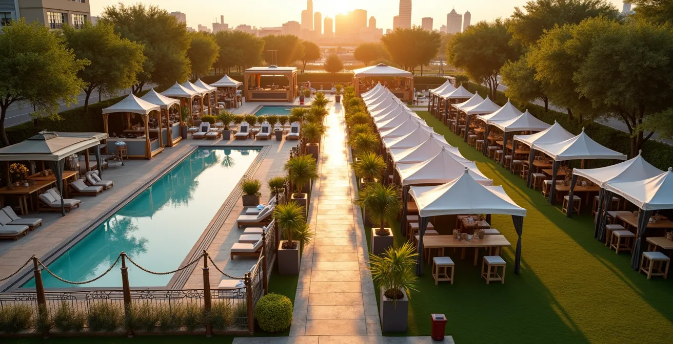 Aerial view of a festival showing different licensing zones and areas