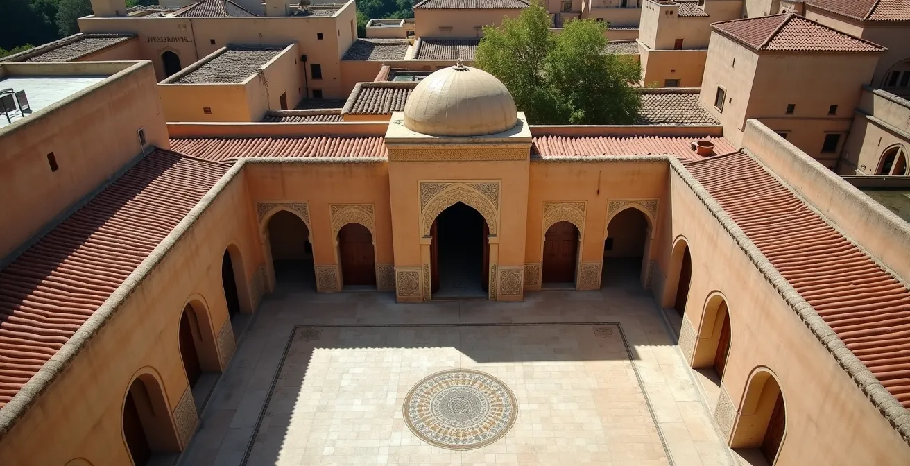 Aerial view of traditional hammam showing separate entrances and sections