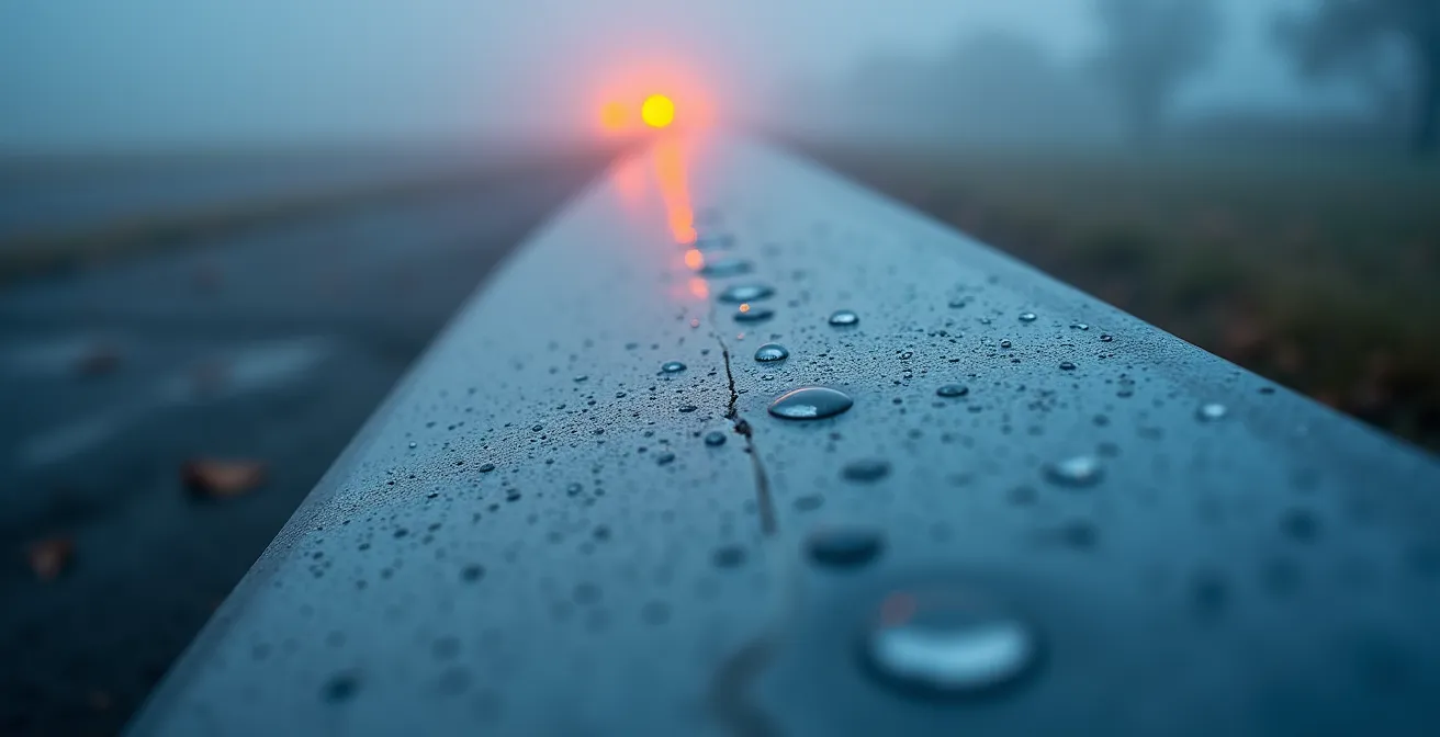 Macro shot of helicopter rotor blades with water droplets and fog
