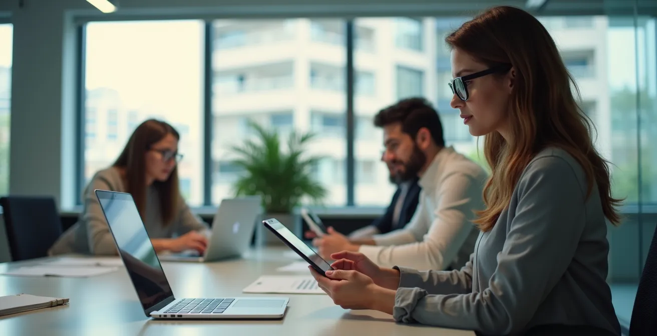 Modern creative office space in UAE free zone with content creators working