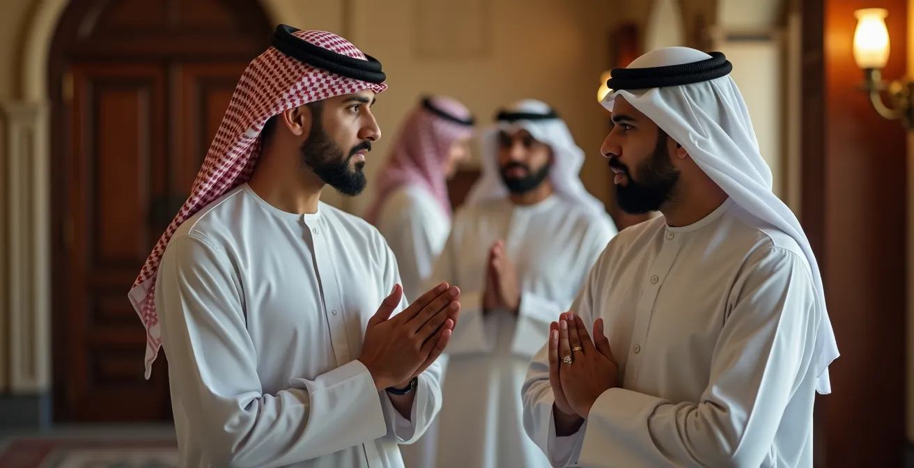 Traditional Majlis gathering with business professionals in respectful conversation