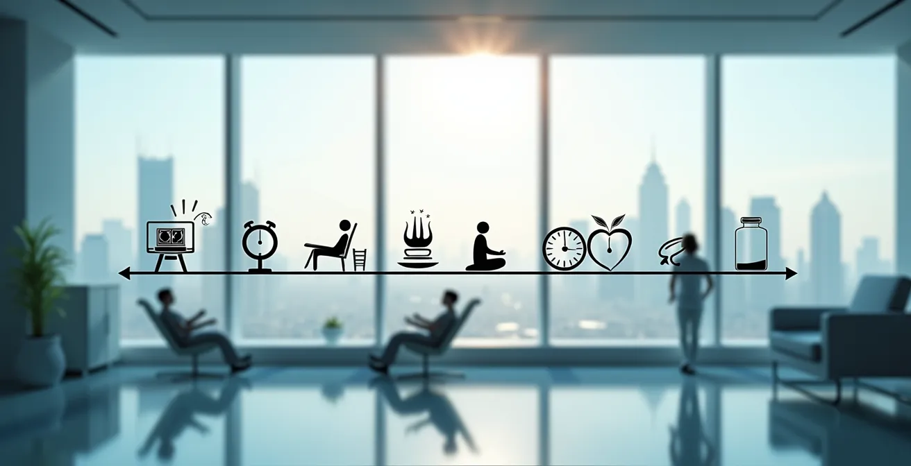 Medical timeline visualization showing 72-hour pre-operative preparation schedule