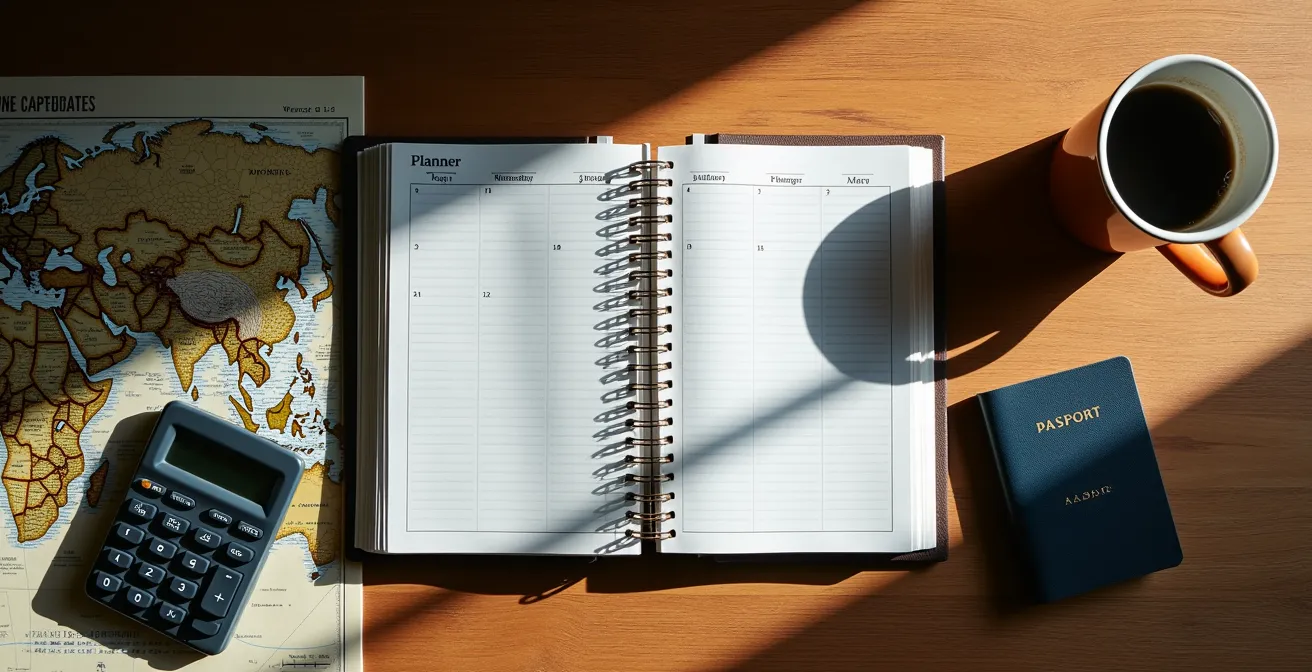 Digital nomad reviewing calendar and travel documents for tax planning