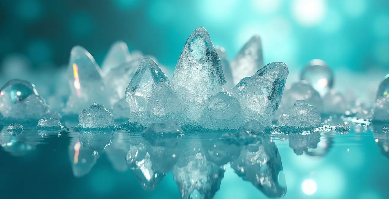 Extreme close-up of salt crystals forming in therapeutic seawater